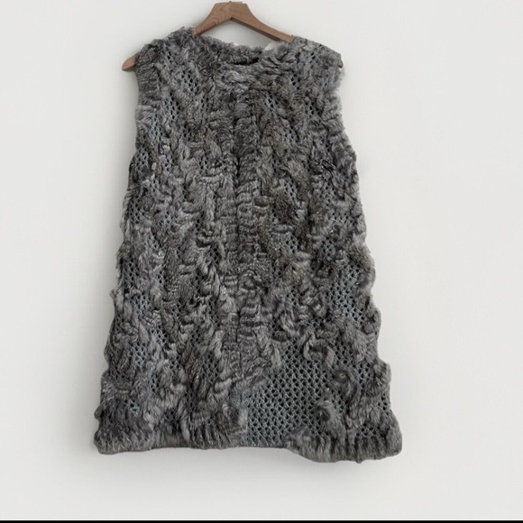 Neiman Marcus 100% Rabbit Fur Open Knit Vest size XL Gray Old Money Chic - Picture 1 of 15